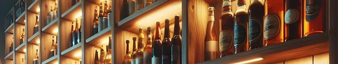 bar with beer bottles